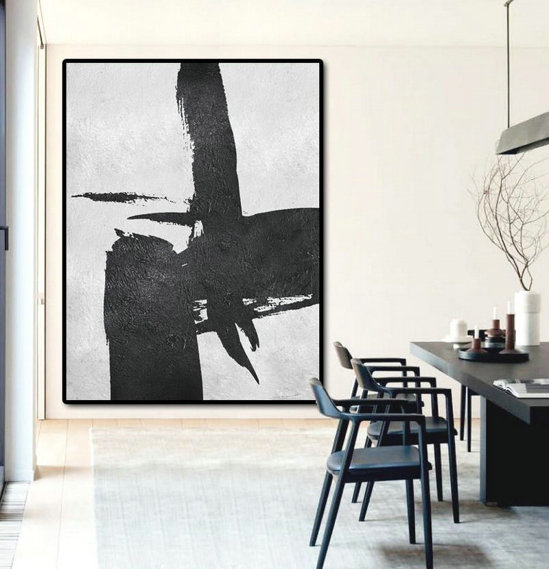 Large Abstract Art,Black And White Minimal Painting On Canvas - Wall Art Painting